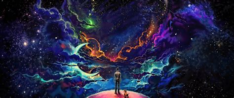 Download Man And Dog Fantasy Space Cosmic Universe Dream Artwork