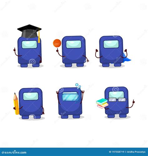 School Student Of Among Us Blue Cartoon Character With Various
