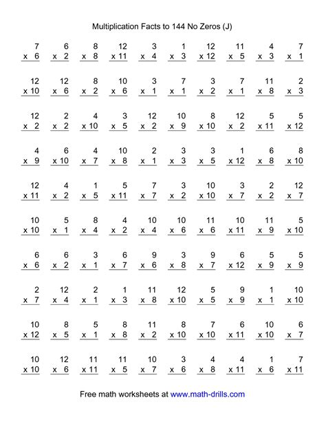 Multiplication Worksheets 1 12 Printable