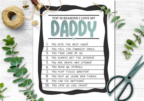Daddy Top 10 List Ten Reasons I Love You Fathers Day T Etsy Uk