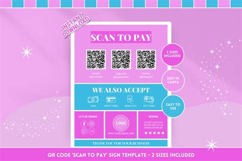 Scan to Pay Template QR Code Sign Easy Payment & Follow Us - Etsy