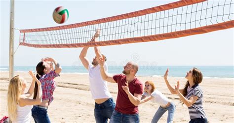 People Play Volleyball On Beach Stock Photo Image Of Nature Laughing