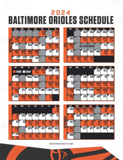 2024 Baltimore Orioles Printable Schedule Maryland Stadium Authority