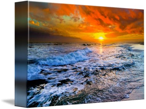 Colorful Seascape Dark Red Sunset And Waves Prints By Eszra Tanner