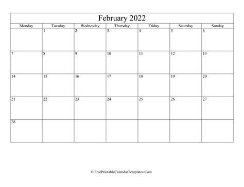 February Calendar Printable Blooming Homestead