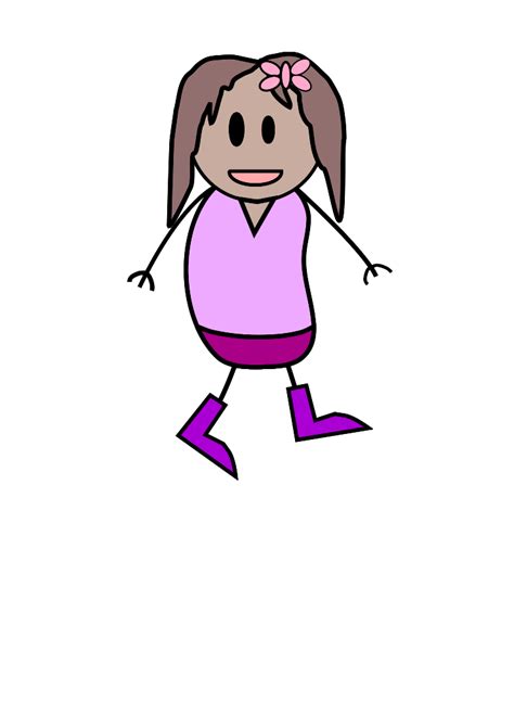 Vector Drawing Of Girl Stick Figure In Purple Clothes Public Domain