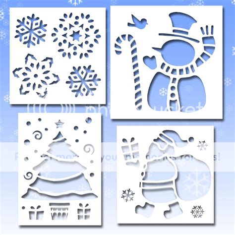 4 Christmas Santa Snowman Plastic Window Snow Stencils Ebay