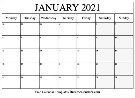 Are you looking for a free printable calendar 2021? January 2021 calendar | free blank printable templates
