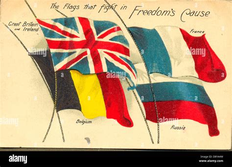 World War One Patriotic Postcard Of Allied Flags Stock Photo Royalty