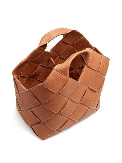 Loewe Leather Woven Basket Bag In Tan Brown Lyst