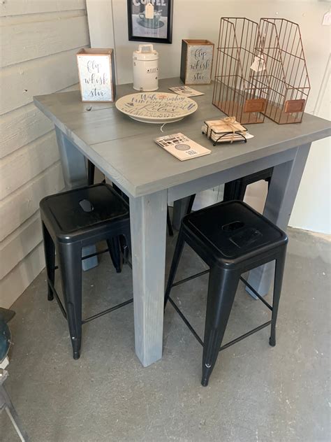 Square Counter Height Farmhouse Table Stained A Weathered Gray With 4