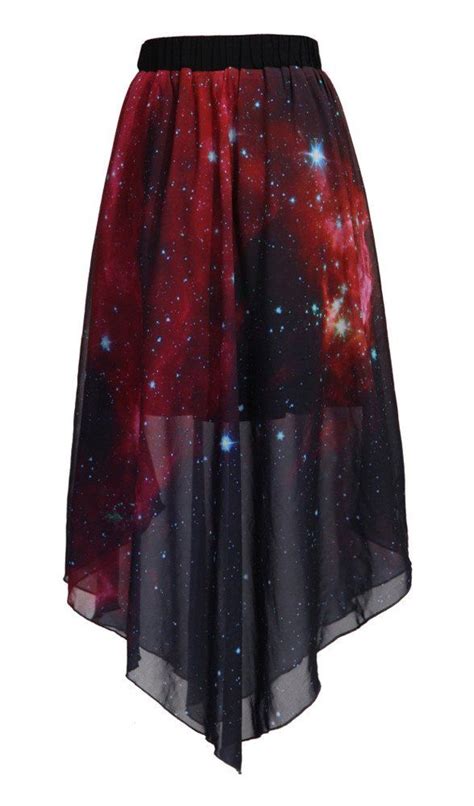 Dreamall Womens Chiffe Galaxy Printed Irregular Hem Stylish Elastic Skirt Galaxy Skirt