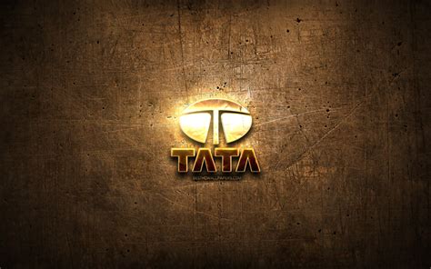 Download Wallpapers Tata Golden Logo Cars Brands Artwork Brown Metal