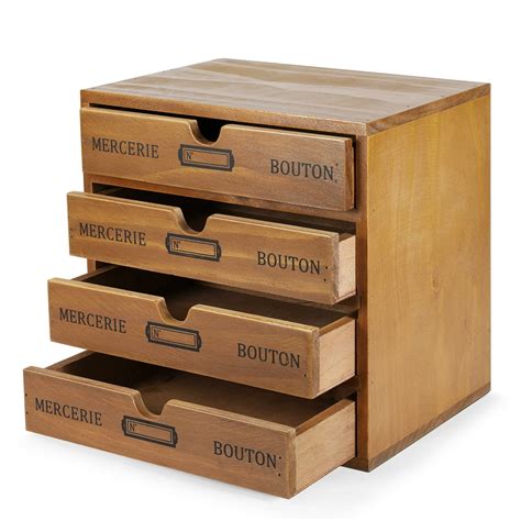 Wooden Desktop Office Supplies Organizer With 4 Storage Drawers Set 4