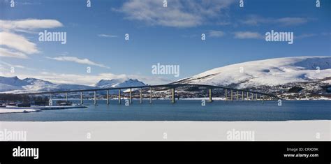 Arctic Landscape Sandnesundbrua Bridge Joining Kvaloya Island And