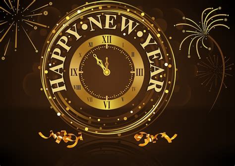 Premium Vector Happy New Year Greeting With Golden Wall Clock And