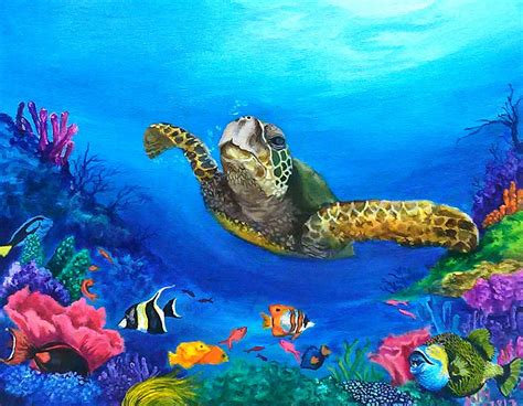 See The Sea Turtle Underwater Painting Sea Turtle