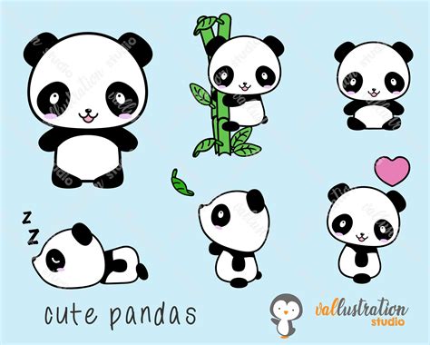 Panda Clipart Cute Panda Clipart Kawaii Panda Clip Art Etsy Cute Panda Clip Art Panda Drawing