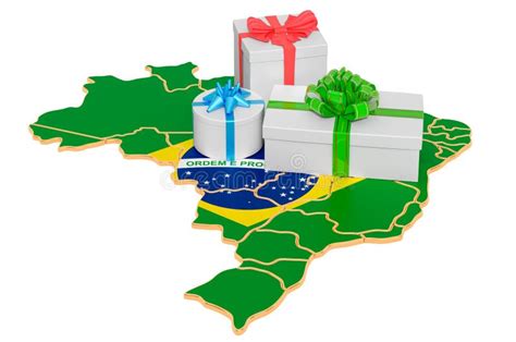 T Boxes On The Brazilian Map Christmas And New Year Holidays In Brazil Concept 3d Rendering