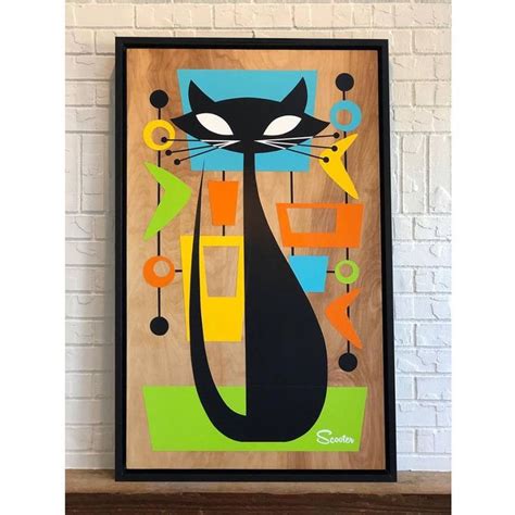 Mid Century Modern Cat Art Miss Whiskers By Art Of Scooter Modern
