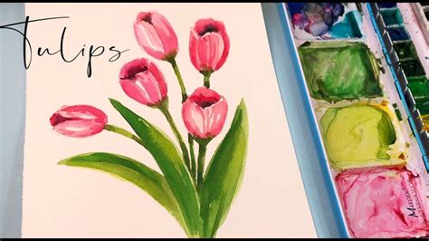 Tulip Painting Step By Step Tutorial Easy Watercolor Tulips Painting