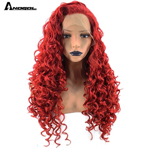 Anogol High Temperature Fiber Glueless Perruque Full Red Hair Wig Long Kinky Curly Synthetic