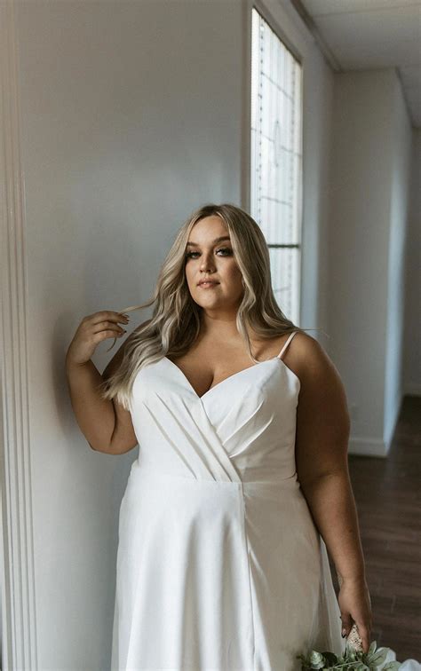 Simple A Line Plus Size Wedding Dress With Sexy Side Slit