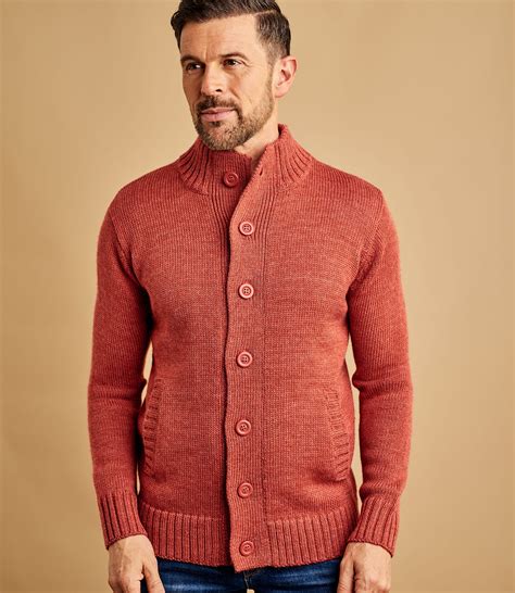 Rustic Orange Pure Wool Thick Wool Cardigan Mens Knitwear Woolovers