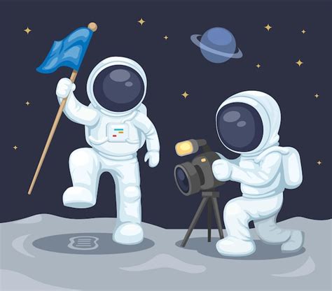 El Astronauta Toma Una Foto En El Vector De Ilustración De La Escena De