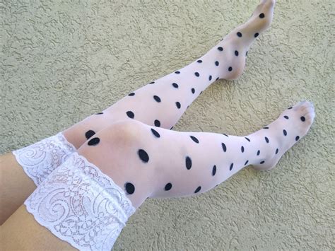 Thigh High Socks White Black Polka Dot Spandex Lolita Sexy Etsy