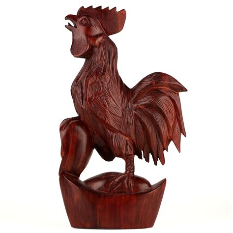 V Wood Carving Wood Carving Crafts Mahogany Chicken Rooster Ruyi Lucky