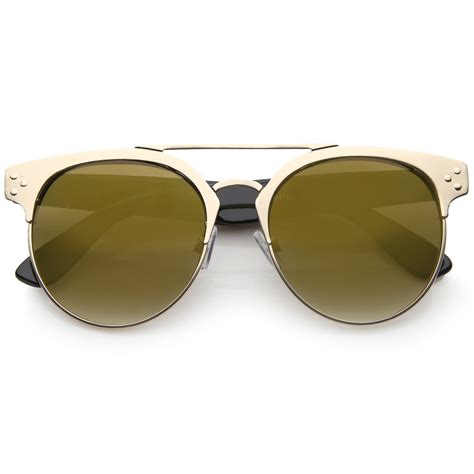 Retro Modern Horned Rim Mirror Lens Sunglasses Zerouv