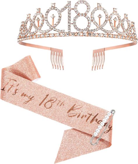 Amazon Com Rose Gold Birthday Sash Crown Fabulous Sash And Tiara For Girls Th Birthday
