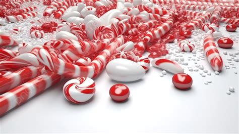 Candy Canes Are Surrounded By White And Red Candies Background 3d