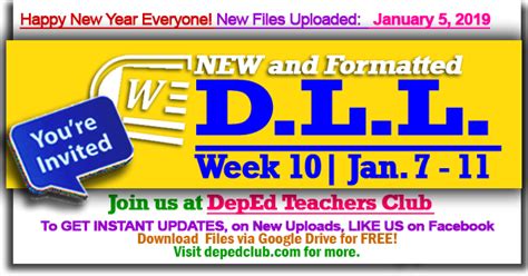 Week 10 3rd Quarter Daily Lesson Log Jan 7 11 2019 Weekly DLL