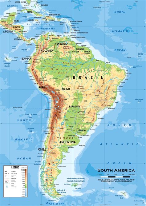 An Illustrated Map Of South America Detailed Physical Map