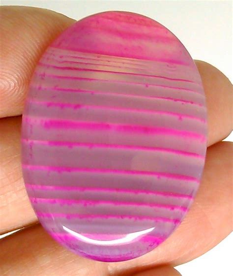 40x30mm Banded Agate Dyed Hot Pink Flat Backed Semi Precious Gemstone