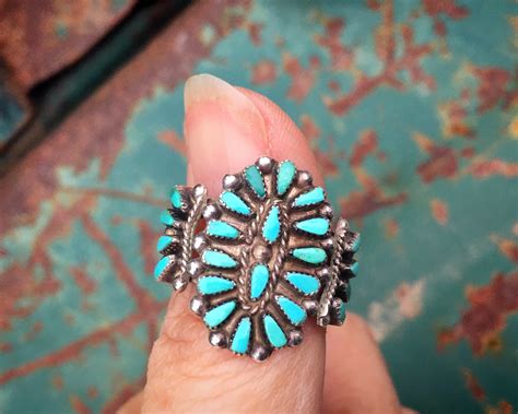 Zuni Milburn Dishta Petit Point Turquoise Ring Size 9 5 Vintage Native