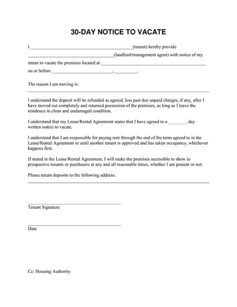 30 Day Notice30 Day Notice To Vacate Fillable Letter Form In Pdf