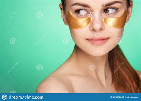 Pretty Woman Naked Shoulders Gold Face Patches Cosmetics Stock Photo Image Of Cosmetology