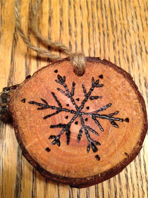 Rustic Snowflake Wood Burned Christmas Ornament Natural Wood