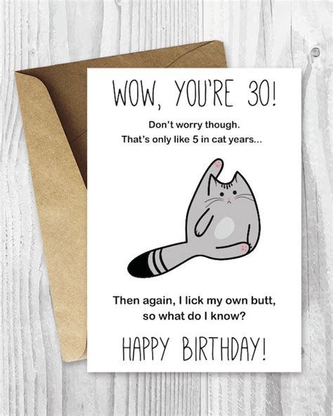 30th Birthday Card Printable Birthday Card Funny Cat By Miumicat