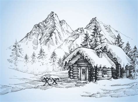 Free Eps File Snow Mountains Winter Landscape Hand Drawn Vector 03
