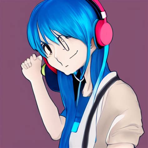 Krea An Anime Girl With Blue Hair And Headphones