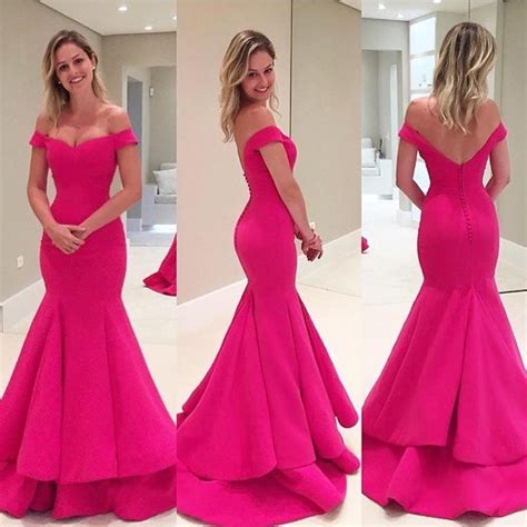 off shoulder hot pink soft satin long mermaid elegant formal prom dresses vestidos vestidos