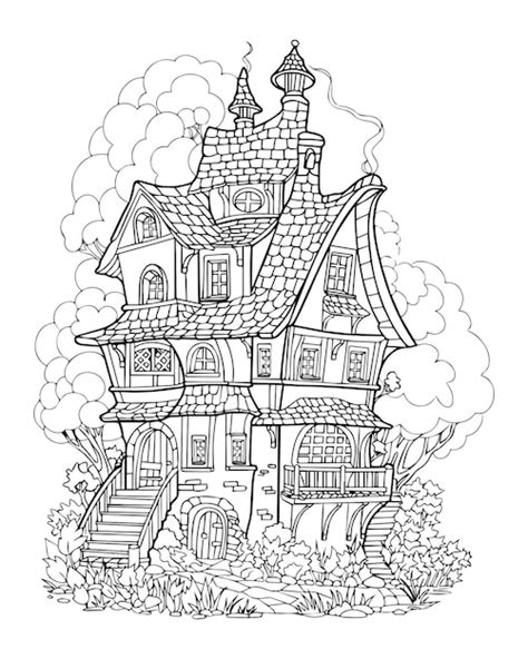 Premium Vector Fairy Tale Forest House Coloring Page