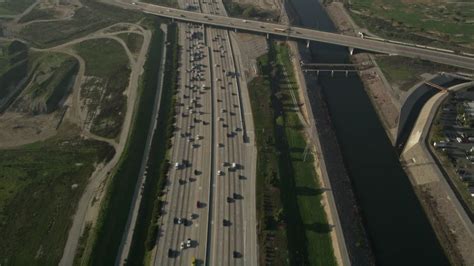 5k Stock Footage Aerial Video Of Following Heavy Traffic On Interstate