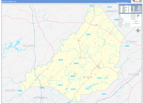 Blount County Al Zip Code Wall Map Basic Style By Marketmaps Mapsales