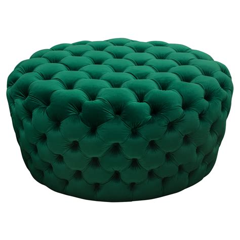 Excellent condition except for tiny bruise, as shown. Claire Velvet Ottoman (Green) • Lux Lounge EFR (888) 247-4411