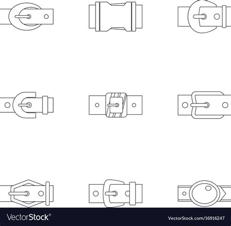 Modern Belt Buckle Icon Set Outline Style Vector Image
